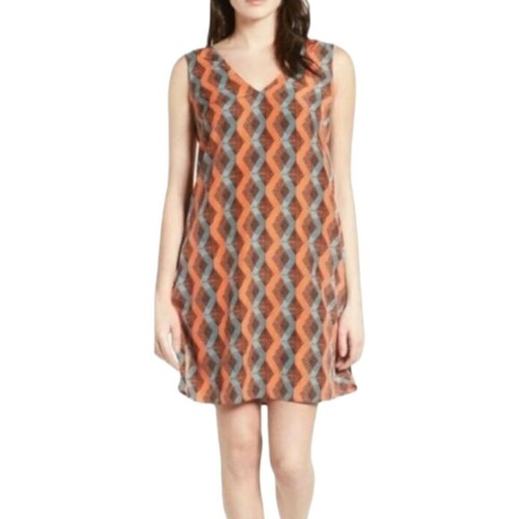 Halogen V-Neck Shift Dress Orange Blue Geometric Print Small - Picture 1 of 5